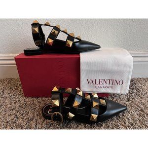 Valentino Garavani Roman Stud Ankle Strap Flat Sandals Slingbacks Shoes 36.5
